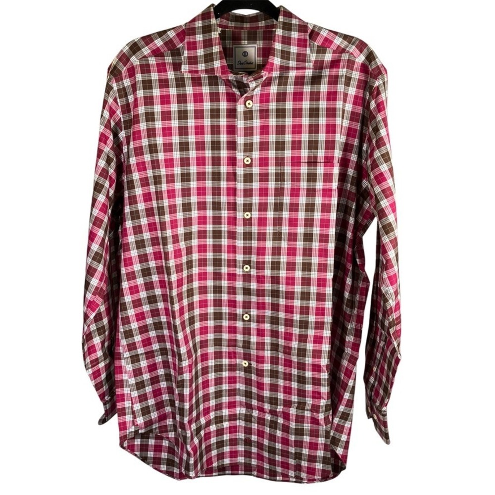 David Donahue Mens L Plaid Checkered Long‎ Sleeve Button Down Cotton Shirt